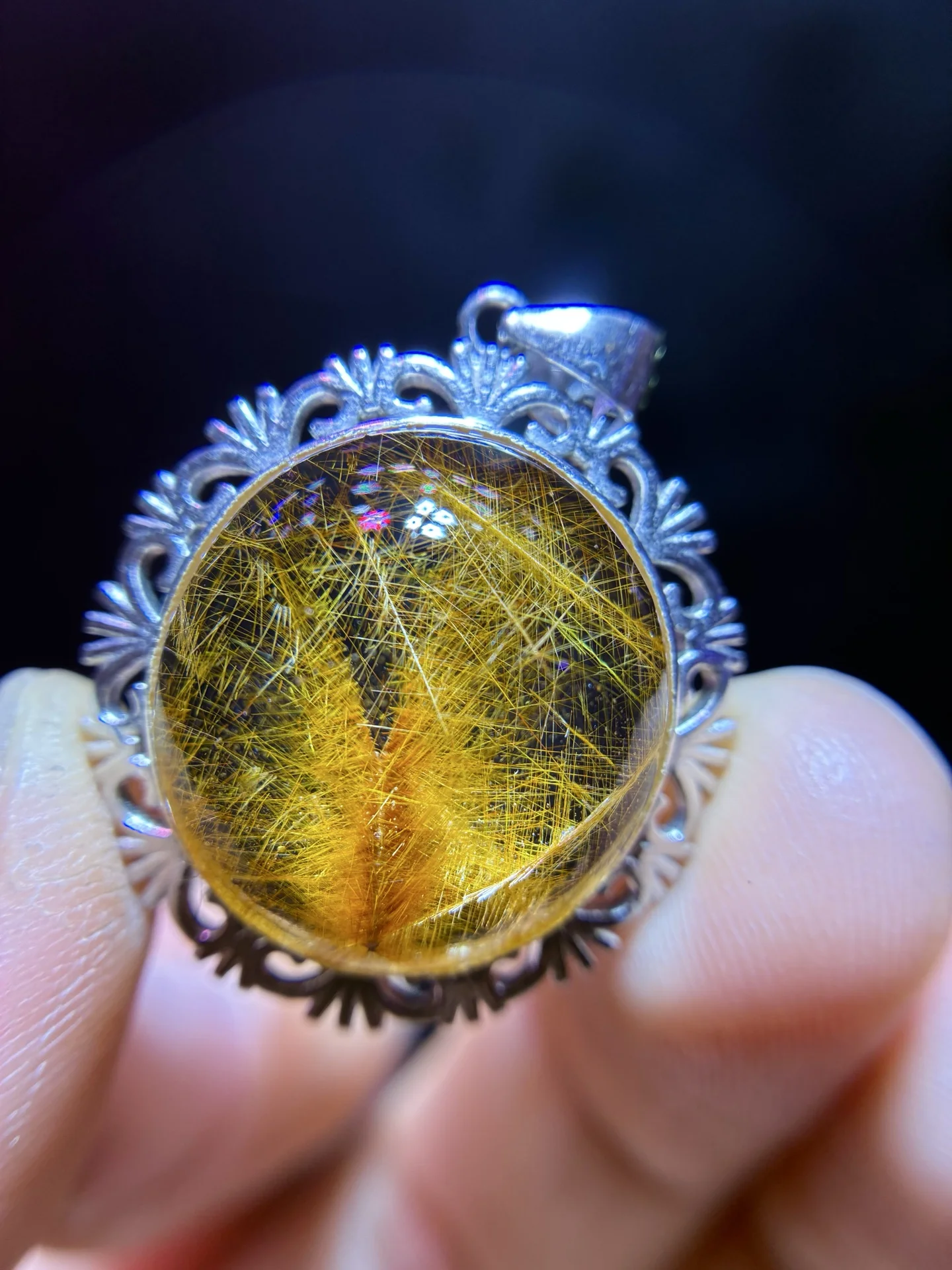 

Natural Gold Rutilated Quartz Pendant Flower Rutilated Quartz Jewelry 20/18.5mm Women Brazil AAAAAAA
