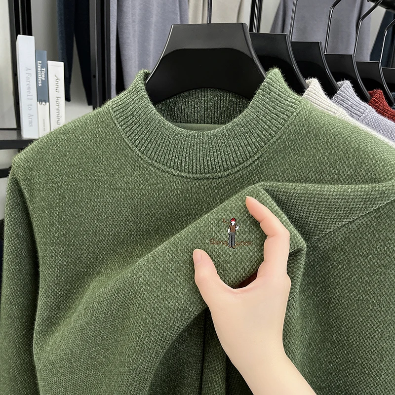 Maglione girocollo caldo in velluto di alta qualità da uomo moda classica marchio da golf ricamo comodo pullover lavorato a maglia casual invernale