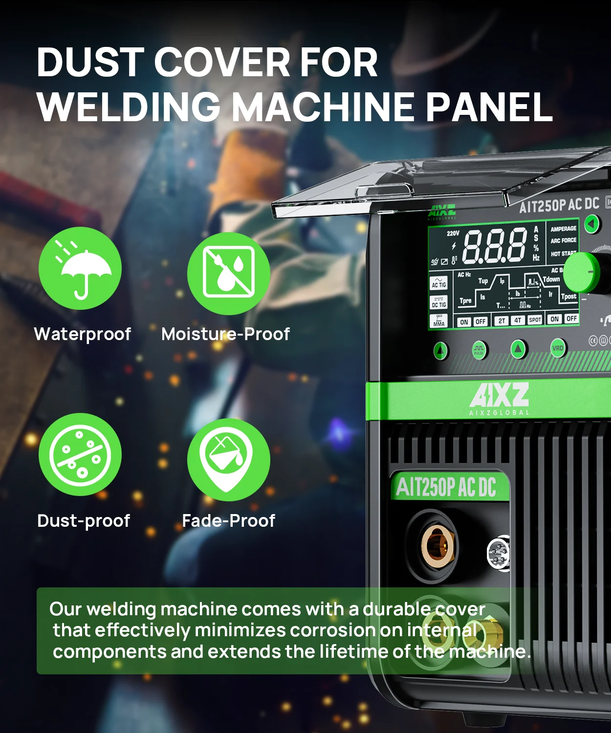 AIXZ 250 Ampere 5-in-1 HF TIG Schweißgerät AIT250P AC/DC Aluminium-Schweißgerät MMA ARC Argon Digital Puls TIG Schweißmaschine 2T/4T IGBT Inverter für Edelstahl Aluminium Hot Start Arc Force Anti-Stick – Detail 9
