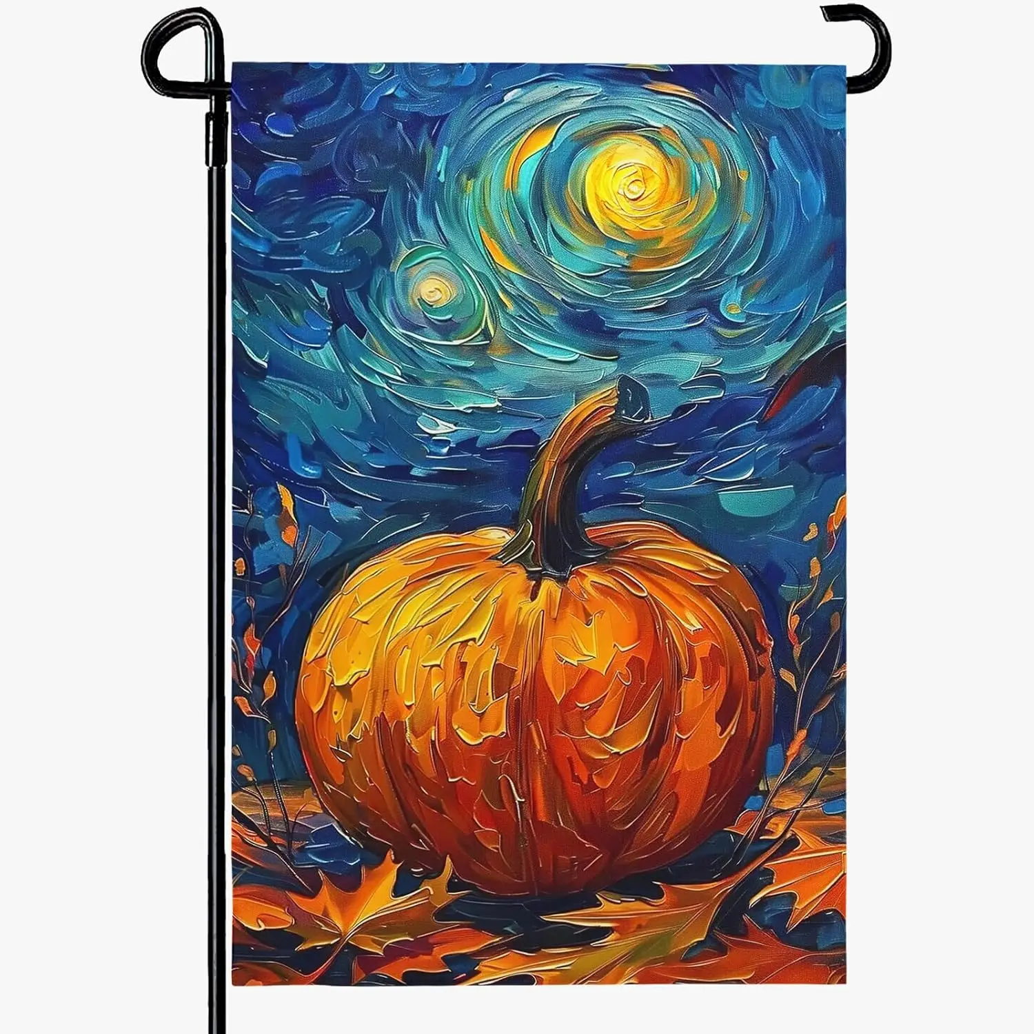 Fall Garden Flag Pumpkin Maple Leaf Yard Flags Van Gogh Garden Flags Art Starry Night Sky Moon Garden Flags Autumn Harvest Thank