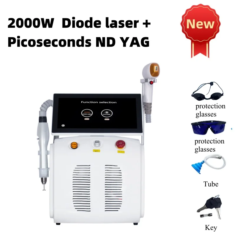 Professional 2 in 1 Diode and Nd Yag Laser 755 808 1064nm Hair Removal Machine Portable Picoseconds Laser Tattoo Remover