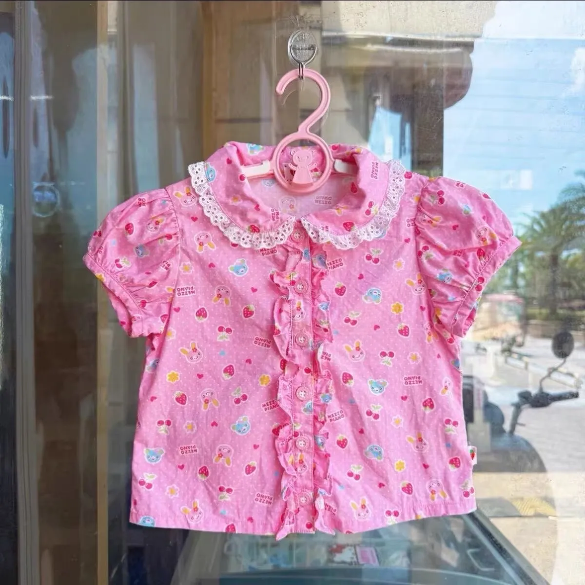 

Japanese Kawaii Shirts Cartoon Print Short Sleeve Blouses Camisas De Mujer Peter Pan Collar Sweet Summer Blouse Y2k Crop Tops
