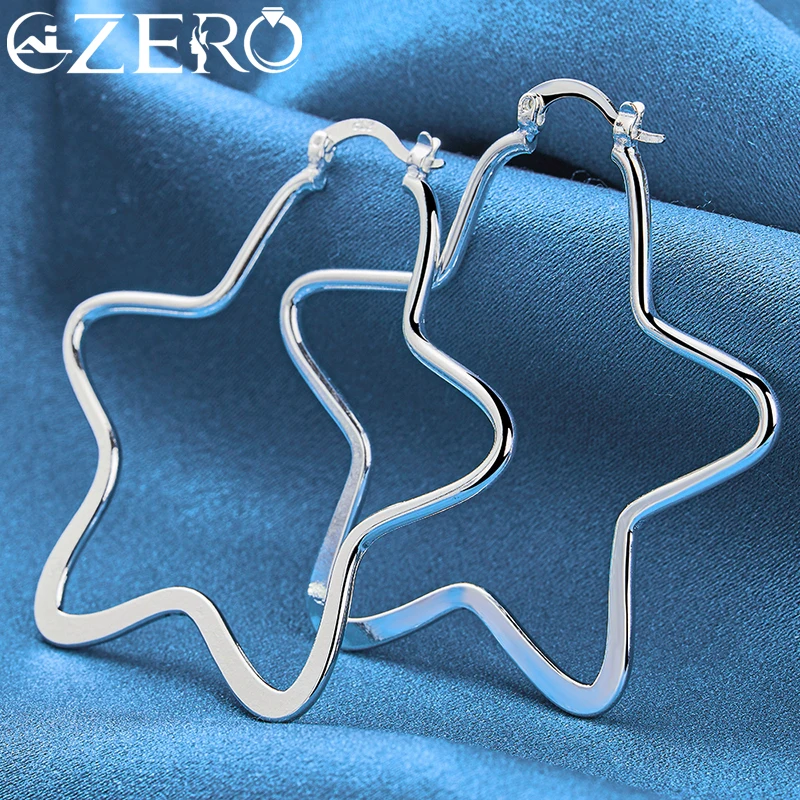 ALIZERO 925 Sterling Silver 52mm Big Star Shape Hoop Earrings For Women Wedding Fashion Party Popular Jewelry Trend Accessories