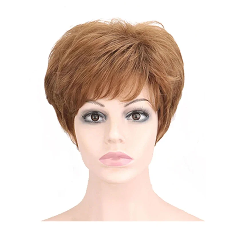 

Lady Short Wigs Blonde Brown Female Haircut Puffy Straight Bangs Pixie Heat Resistant Wig