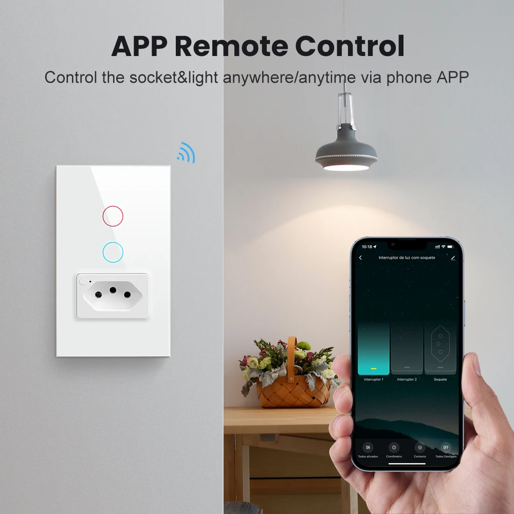 AVATTO Tuya Brazil WiFi Wall Switch with Socket,Touch-Sensor interruptor 1/2gang Smart Light Switch work with Alexa Google Home