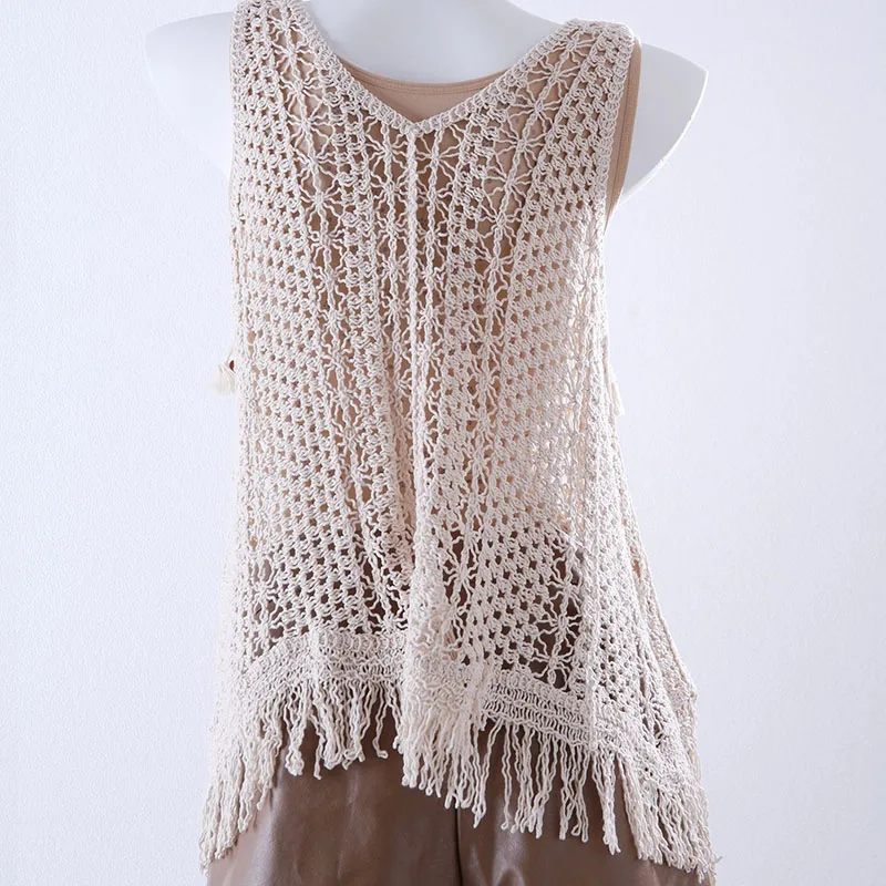 Boring Honey Jacquard Knitted Vest with National Style Women's Summer Design Sense Small Bohemian chic hollow Sleeveless Top