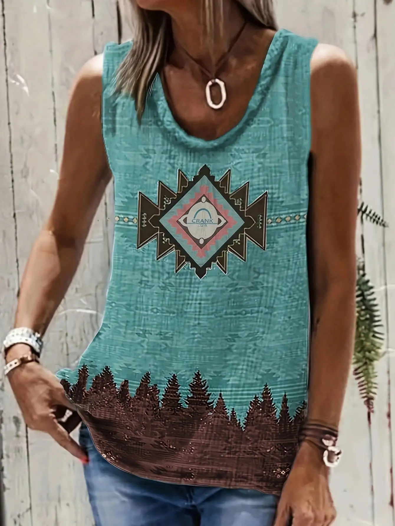 

Ladies' vests Western ethnic printed casual sleeveless T-shirt women's retro loose vest