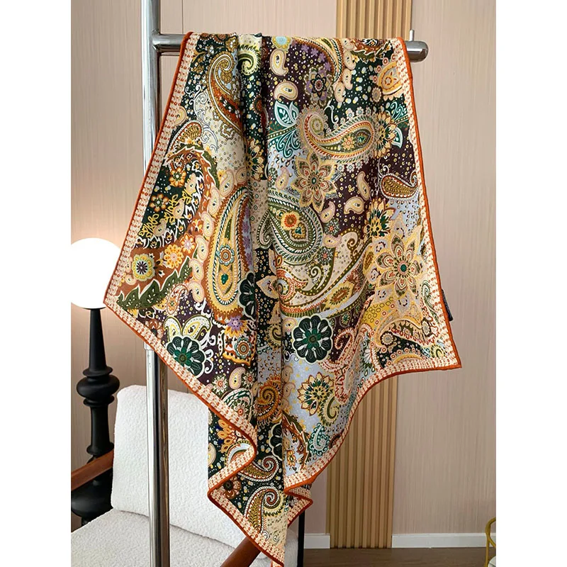 ผ้าพันคอสไตล์ชาติพันธุ์ลายเพสลีย์สำหรับผู้หญิง - ผ้าขนสัตว์ 70% และผ้าไหม 30% คุณภาพสูง ทันสมัย และให้ความอบอุ่น ขนาด 65*65 ซม.