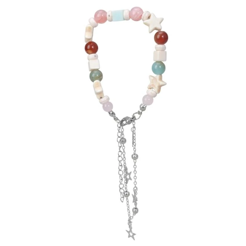 

A52E Double Layer Star Chain Bracelet Fashion Beaded Bracelet Wristband Jewelry