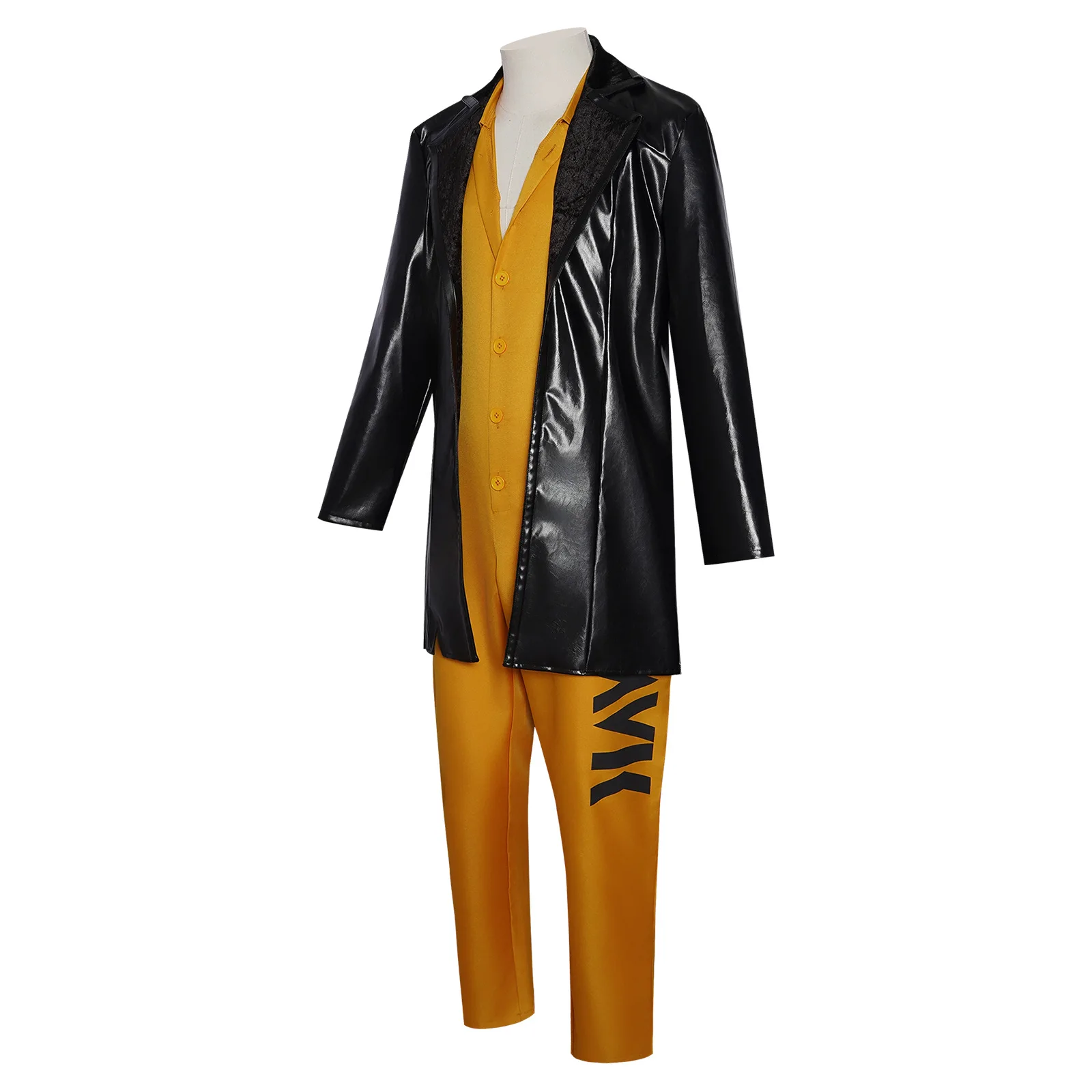 WHH Movie Raven Cosplay Costume Black leather coat and yellow jumpsuit for performance on the stage of a comic convention view 3