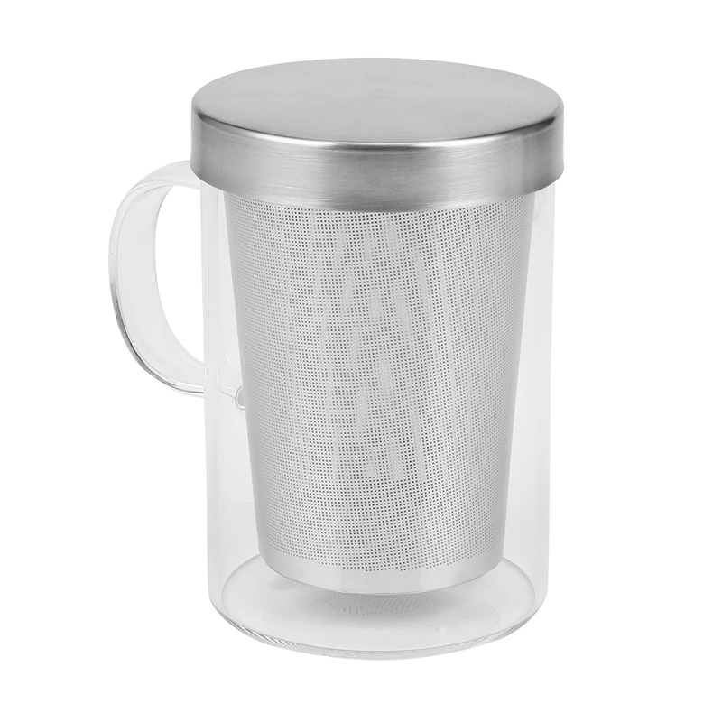 

A47U 500Ml Travel Heat-Resistant Glass Tea Infuser Mug with Stainless Steel Lid Coffee Cup Tumbler Kitchen Heat-Resistant Large