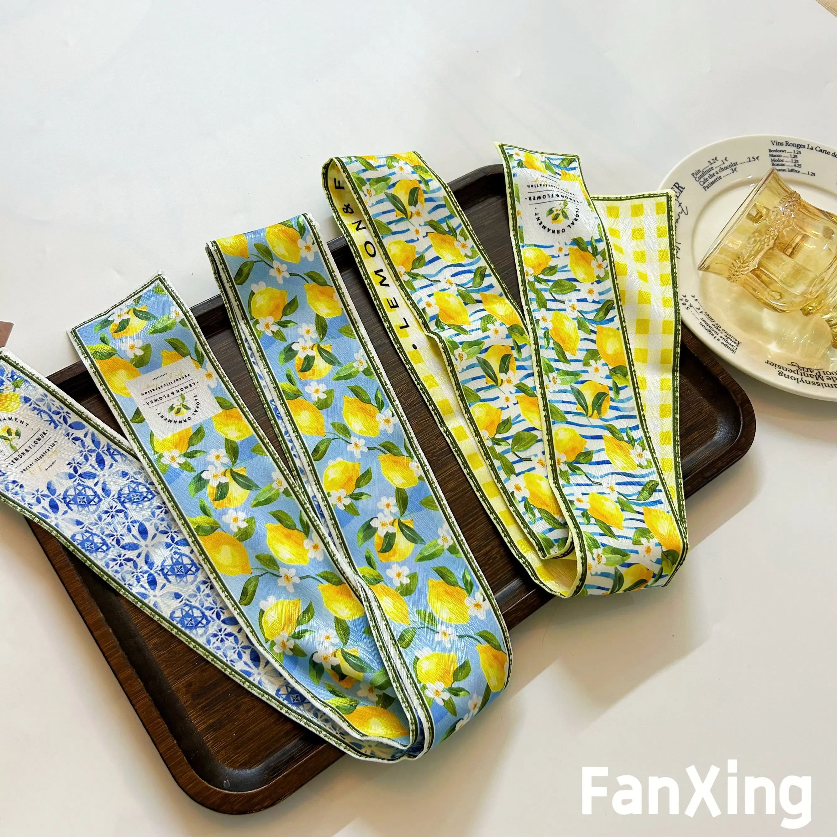 

Korean women's shirt scarf Original lemon literary and decorative silk scarf small strip women's bag tie ribbon