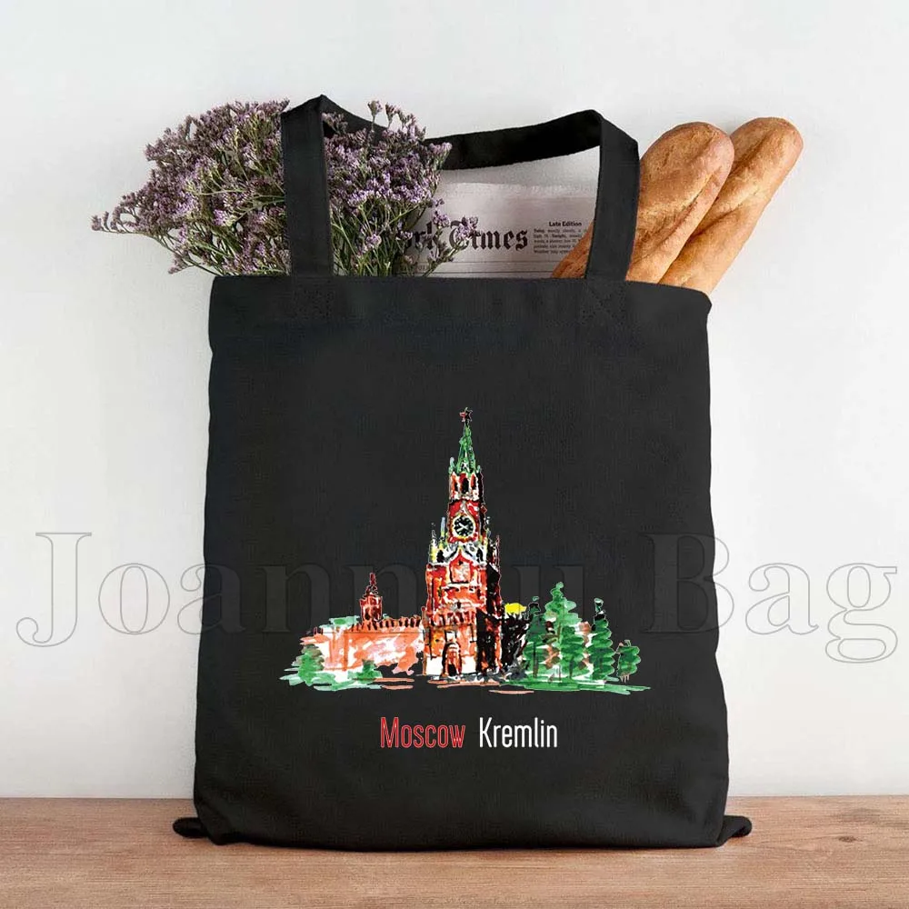 Matryoshka Russian Doll Bear Moscow Kremlin Russia Flag Russian Symbols Gifts Durable Canvas Tote Bag Shopper Shoulder Handbags