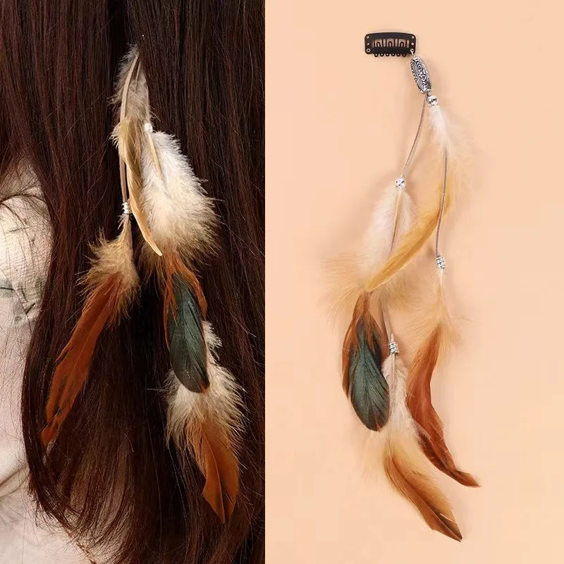 Vintage Feder-Haaraccessoire, Langes Boho-Fransen-Stirnband mit Perlen, Handgefertigte Festival-Haarspange für Frauen – Detail 10