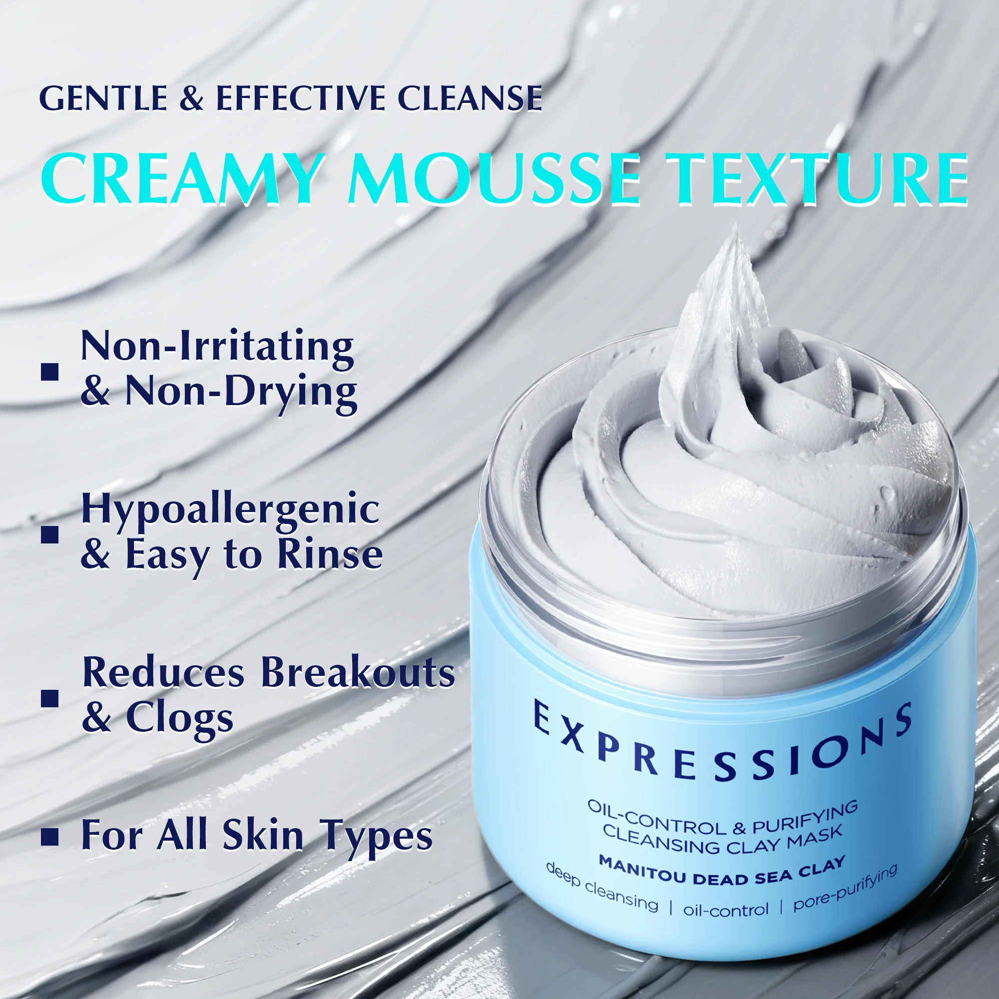 Oil Control Deep Cleansing Mud Mask|Hamamelis Virginiana|Centella Asiatica|Nymphaea Caerulea for Pore Tightening & Sebum Control