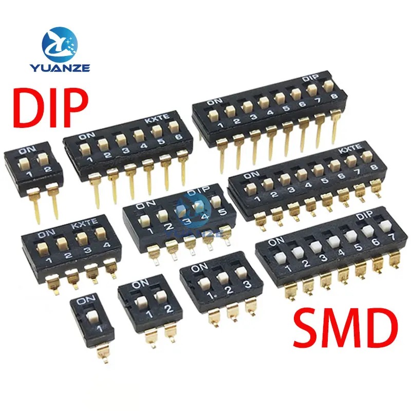 10pcs/lot Slide Type SMT SMD Dip Switch, 2.54mm Pitch 2 Row 4 Pin 2 Position / 8 pin 4 Position / 16 pin 8 Position