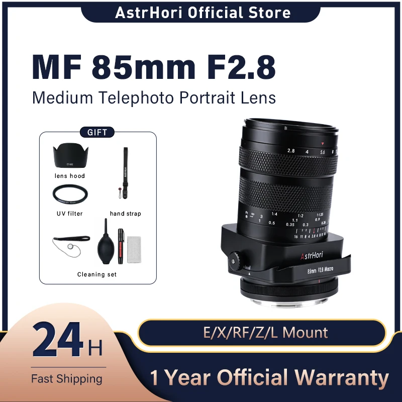 

AstrHori 85mm F2.8 Macro & Tilt & Medium Telephoto 3-in-1 Manual Full Frame Insect Jewel Portrait Lens for E/RF/X/Z/L Mount