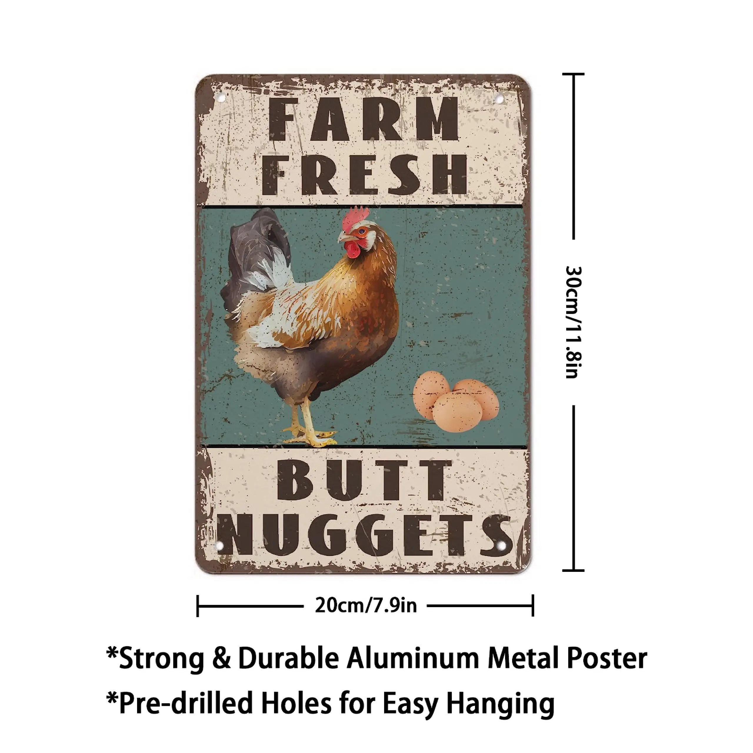  Chicken Metal Sign Aluminum Farm Fresh Butt Nuggets Vintage Metal Poster  Print Painting Sign Wall Art Decor Retro Plaque For H