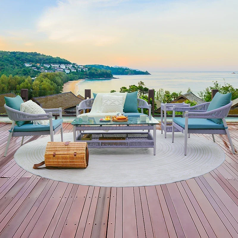 

Мебель для отдыха на открытом воздухе, двор, солнечная комната, уличная терраса, скандинавский диван, алюминиевый сплав, средний круг, большой размер, диван из ротанга