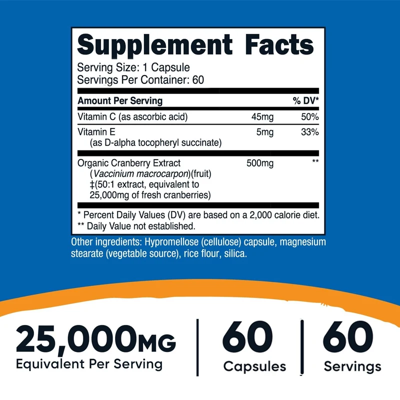 Extrato de cranberry (25000 miligramas) (60 cápsulas vegetarianas) contém vitamina C e vitamina E