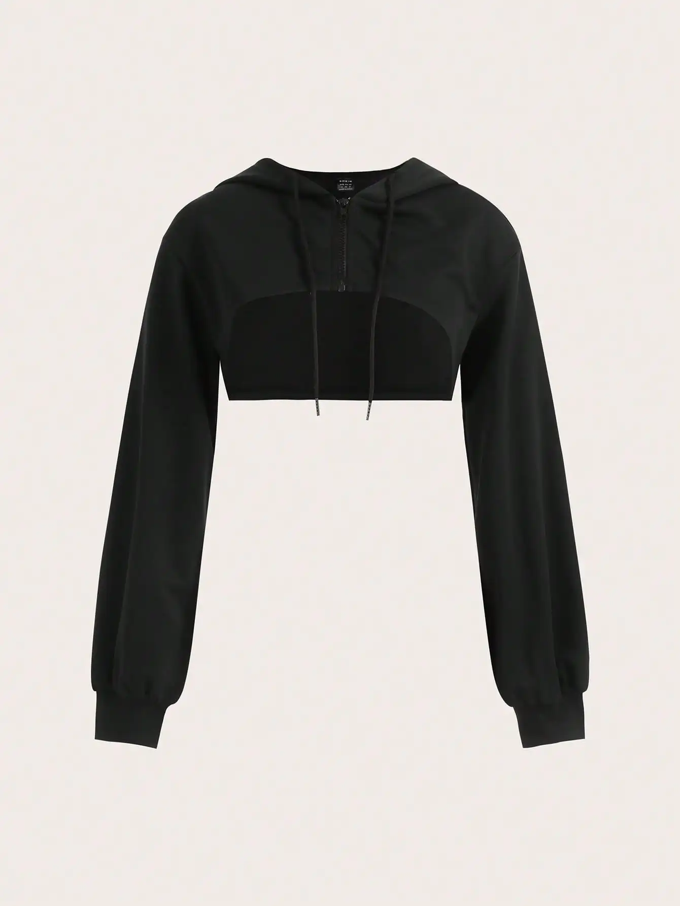 

Женская черная укороченная толстовка с заниженными плечами, молнией спереди и шнурком, осенне-зимний стиль