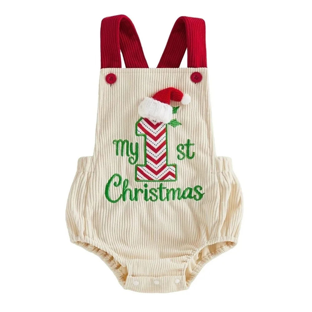 Letter Embroidery Baby Bodysuit Overalls My First Sleeveless Christmas Toddler Clothes Corduroy Baby Romper Jumpsuit