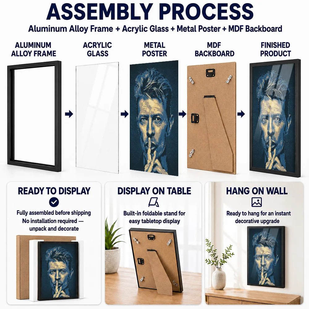 David Bowie Framed Aluminum Metal Poster Customized Photo Contemporary Stage Style Wall Art For Creative Studio Collector Gift