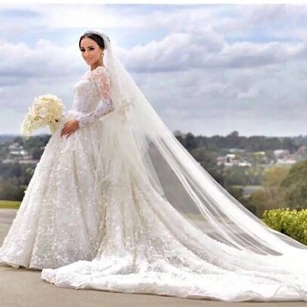 Vestido De novia musulmán De manga larga con apliques De encaje, traje De novia Vintage De talla grande, 2023