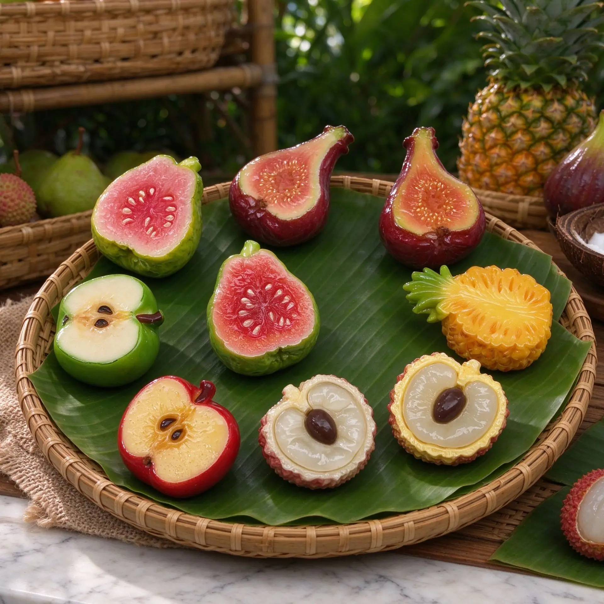 100pcs Wholesale Half-cut Fruit Pineapple Apple Lychee 3D Resin Keychain Pendant Jewelry Refrigerator Accessories