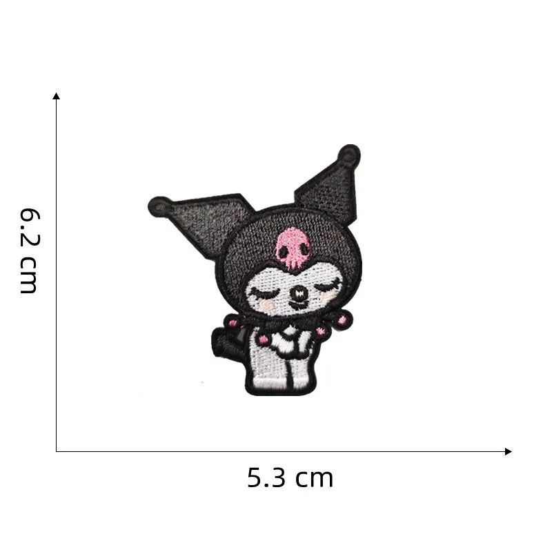 7 pezzi Anime Sanrio Kuromi applique autoadesiva per cucire vestiti per bambini termoadesivi su toppe ricamate fai da te Kwaii Coat Decor Badge