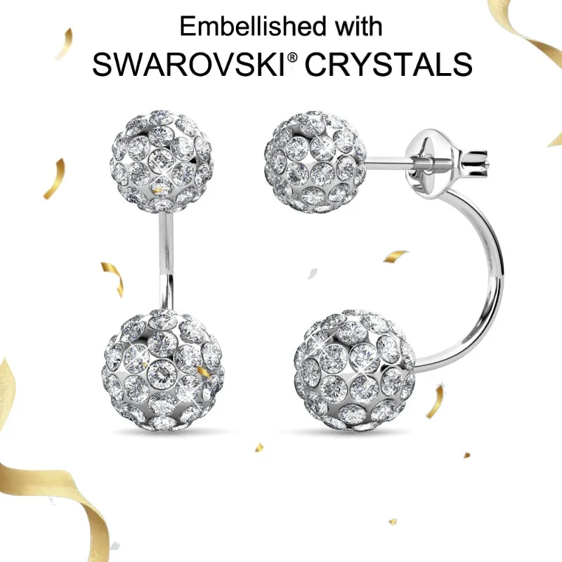 

Daisini Dazzling C Shape Double Beads Stud Earrings with Swarovski Crystals 100% 925 Sterling Silver Jewelry for Women
