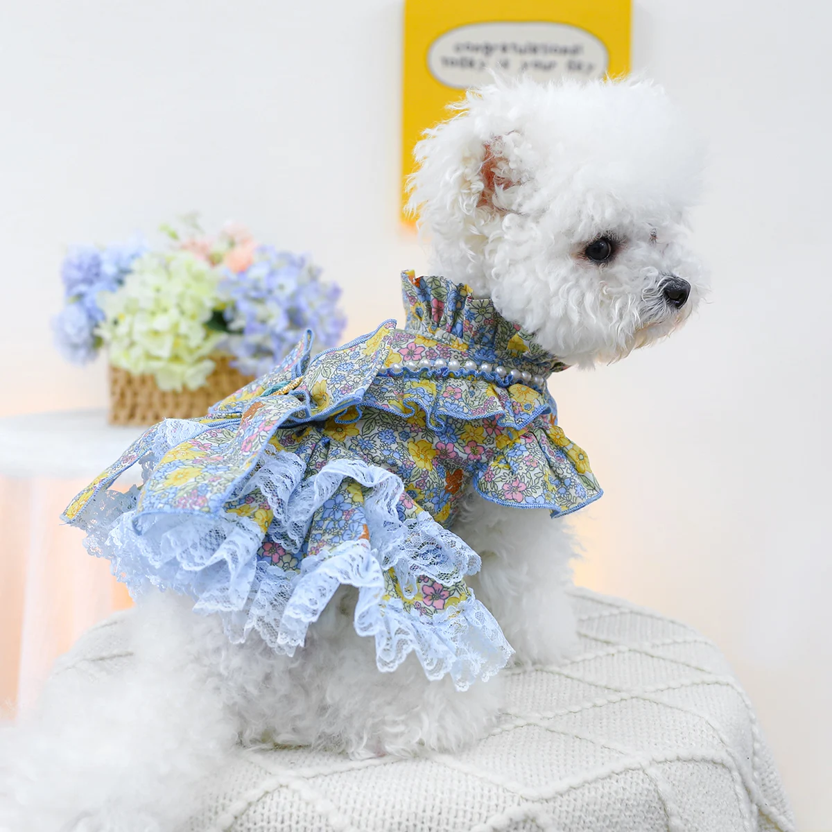 1PC pet clothing Spring and Autumn Baroque pearl floral princess skirt suitable for small and medium-sized dogs