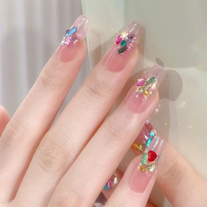 1000 ピース/バッグミニネイルスターラインストーンスター愛ハート水滴花幾何学的形状ネイルアートラインストーンセット盛り合わせ DIY デコ