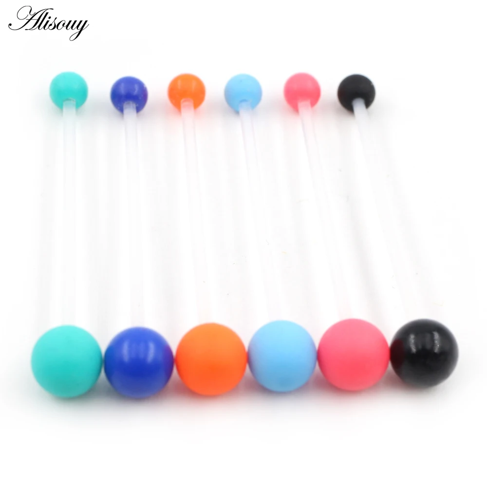 2Pieces Candy Color Rubber Ball Women Men Long Industrial Barbell Ear Tragus Helix Cartilage Captive Stud Piercing Earrings