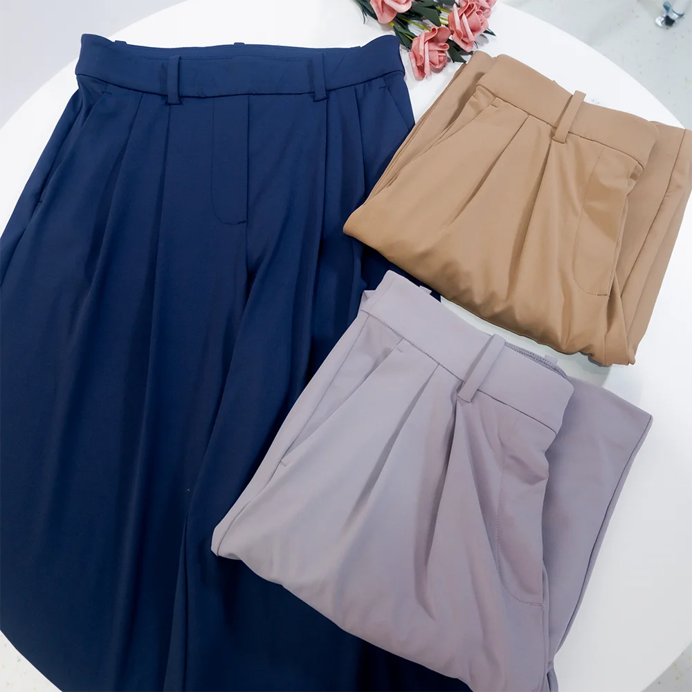 Women's Autumn Casual Cargo Suit Pants, Drapey High-Waist Wide-Leg Trousers, Slimming, High-Stretch, Soft, Sport Drawstring image 4