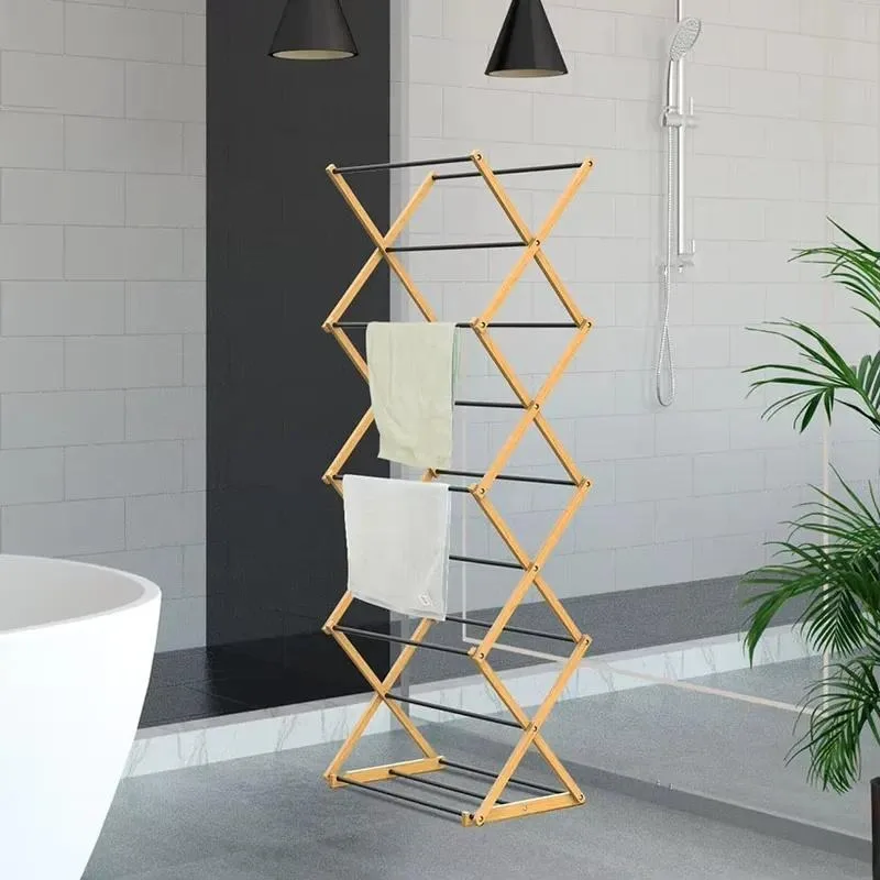 Modern Foldable 4-Layer Wooden Towel Rack Bathroom Clothing Storage Rack High Quality OEM Service
