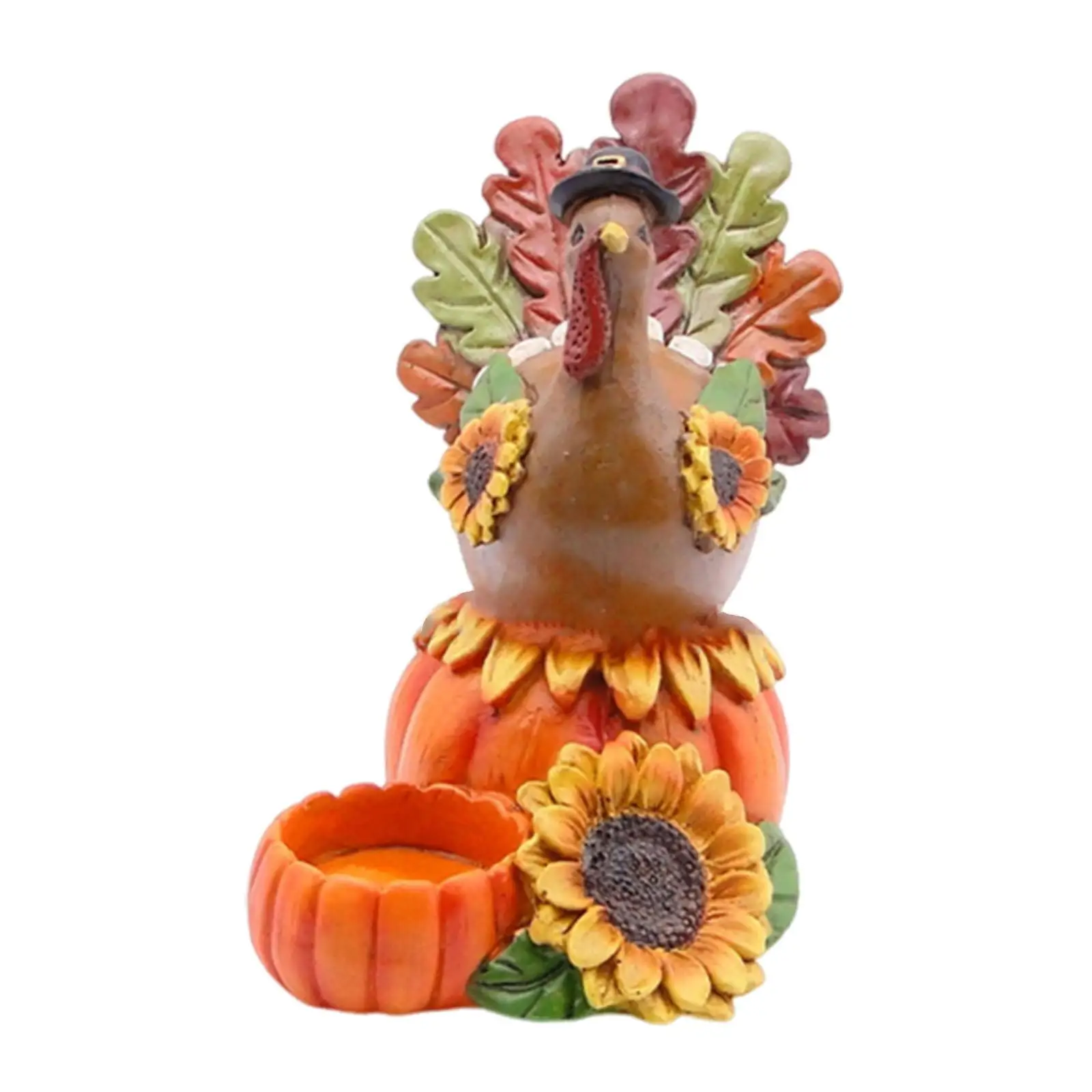 Thanksgiving Pumpkin Turkey Figurine Resin Candle Stand Centerpiece Home Decoration for Kitchen Office Bookshelf