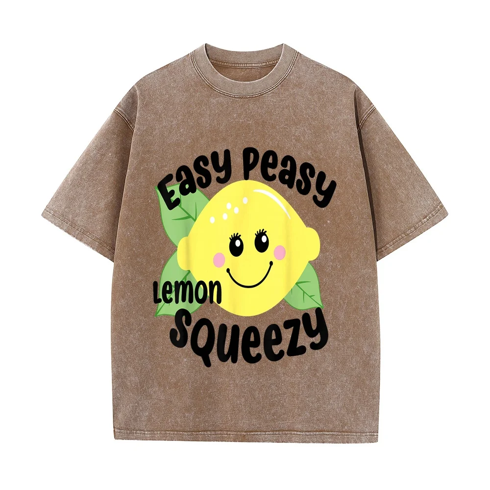 Oversize T-Shirts Easy Peasy Lemon Squeezy Fun Summertime Lemonade Lover T-Shirt Designer Men's Brands Printed 100% Cotton Tee