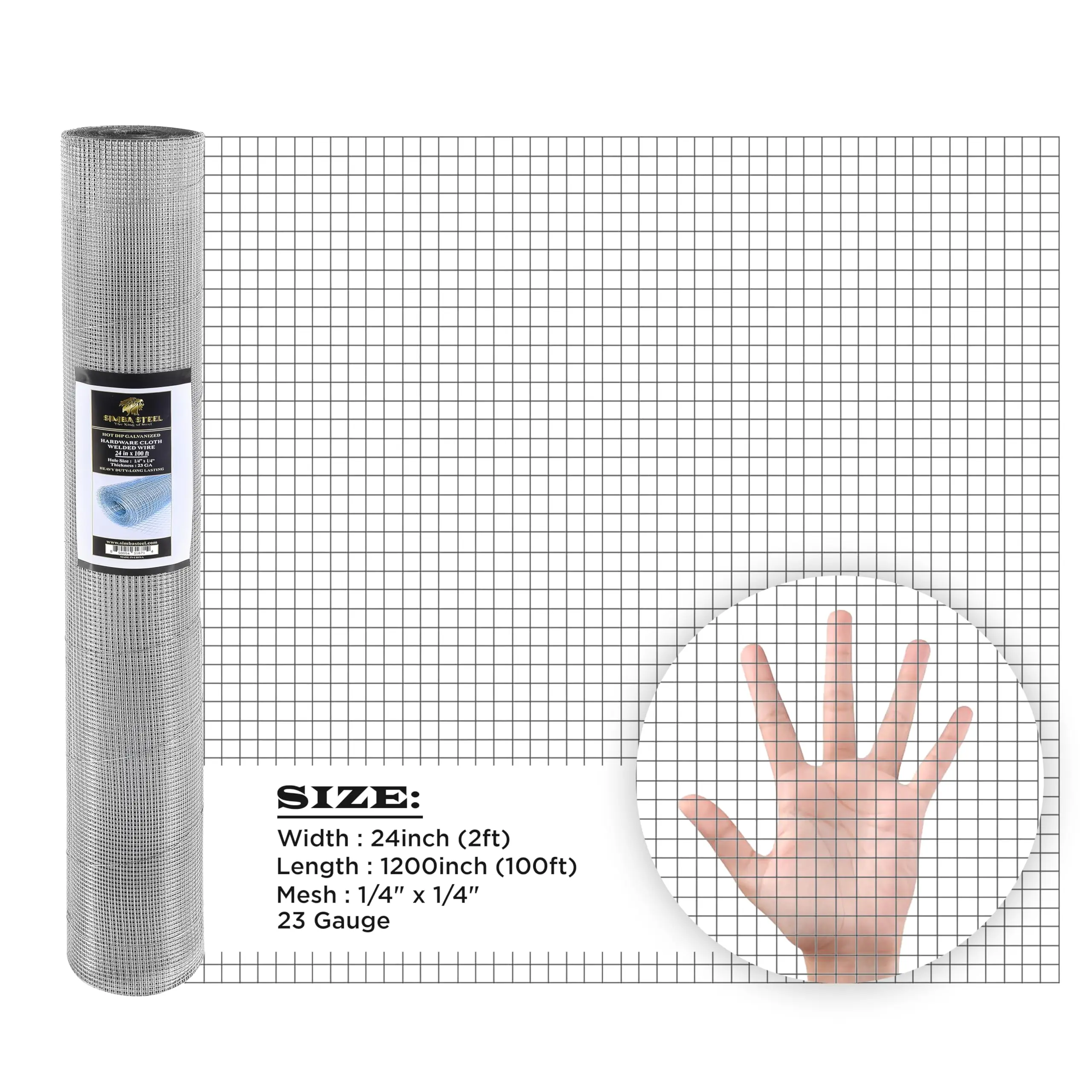24” x 100 FT Hardware Cloth 1/4 inch Mesh 23 Gauge, Hot Dip Galvanised Wire Mesh Rust Proof, Welded Cage Wire Rolls for