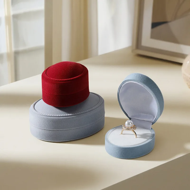 المحمولة أحمر رمادي أزرق توافدوا صندوق خاتم مجوهرات الصوف قلادة صندوق تخزين قلادة صندوق تعبئة المجوهرات #4
