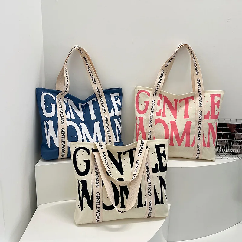 Bolso con estampado de letras a la moda para mujer, bolso grande para estudiantes, bolso de lona para ir al trabajo, bolso de hombro, bolso de mensajero informal