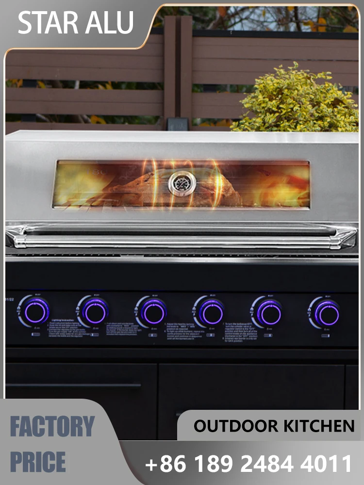American Style BBQ Grill Outdoor Kitchen Combo with Stainless Steel Sink & Storage Cabinets，Complete Backyard Cooking Station