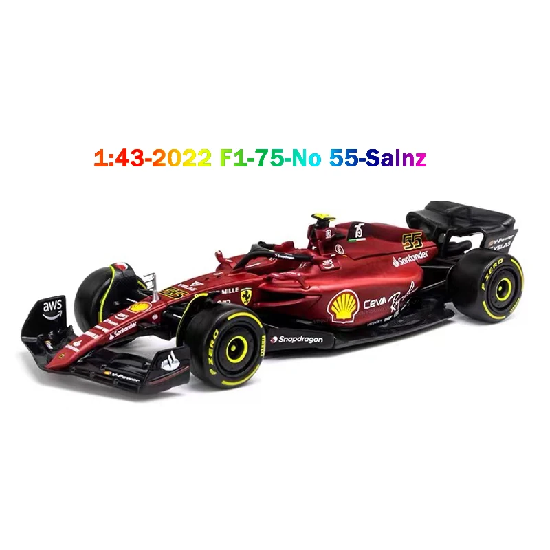 Bburago 1:43 2022 F1 Scuderia Ferrari F1-75 #16 Leclerc #55 Sainz Alloy Luxury Vehicle Model Toy Collection Christmas Gift Adult