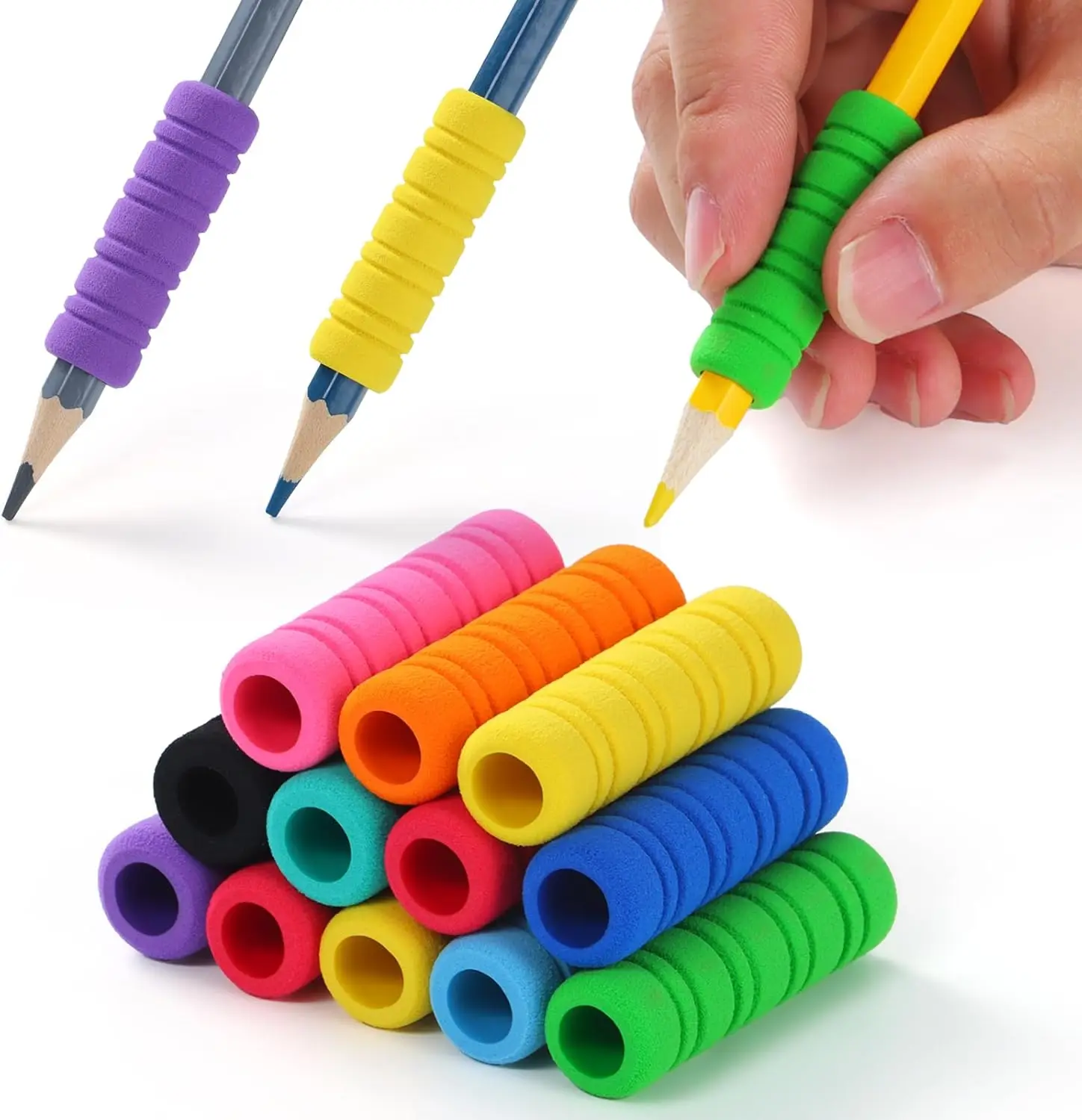 

50 Pcs Soft Pencil Grips for Kids & Adults, Ergonomic Foam Grippers, Handwriting Aid, 10 Colors