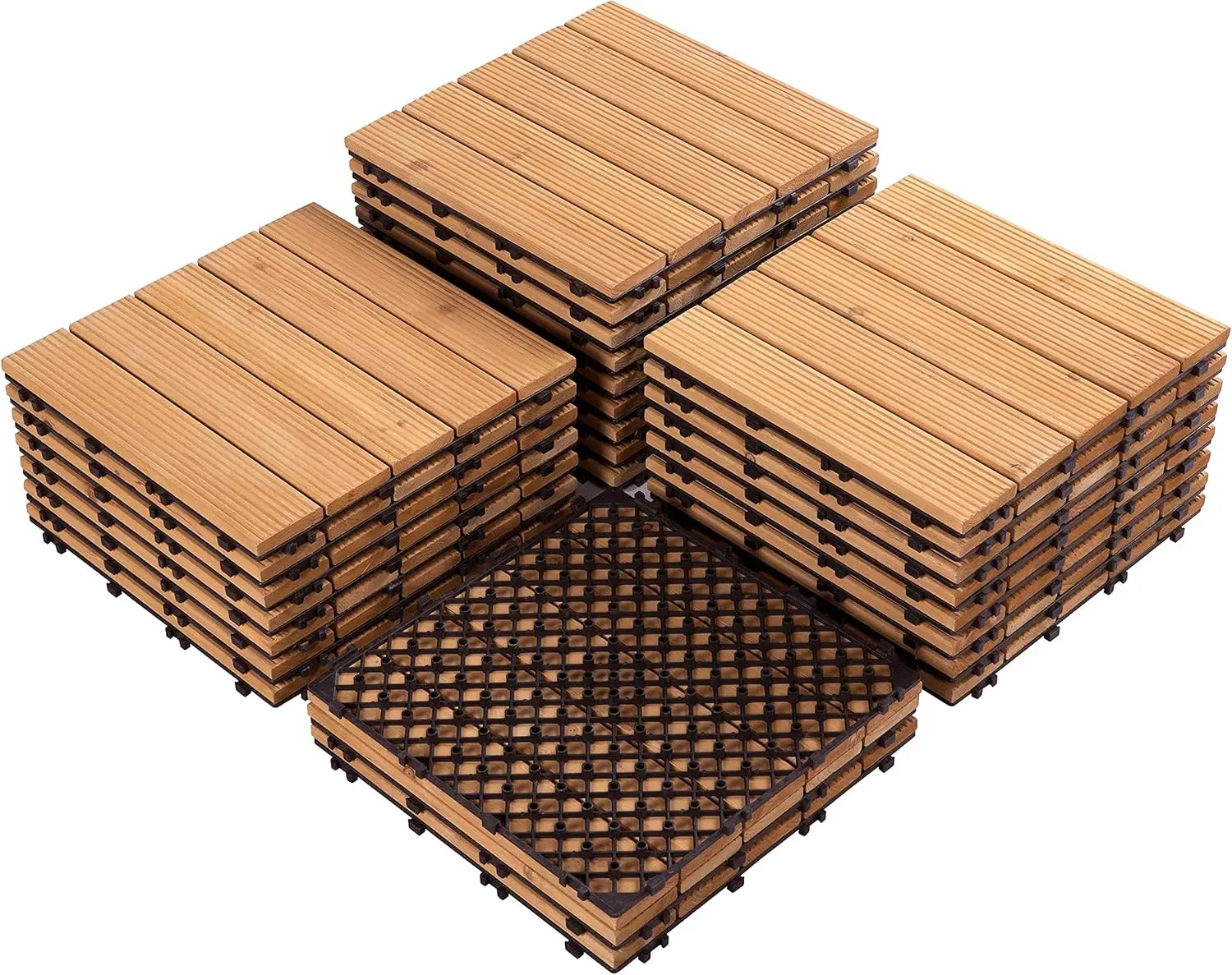 27PCS Interlocking Wood Floors Patio Decking Tiles Hardwood Deck Tiles Outdoor Flooring for Garden 12 x 12in Natural Wood