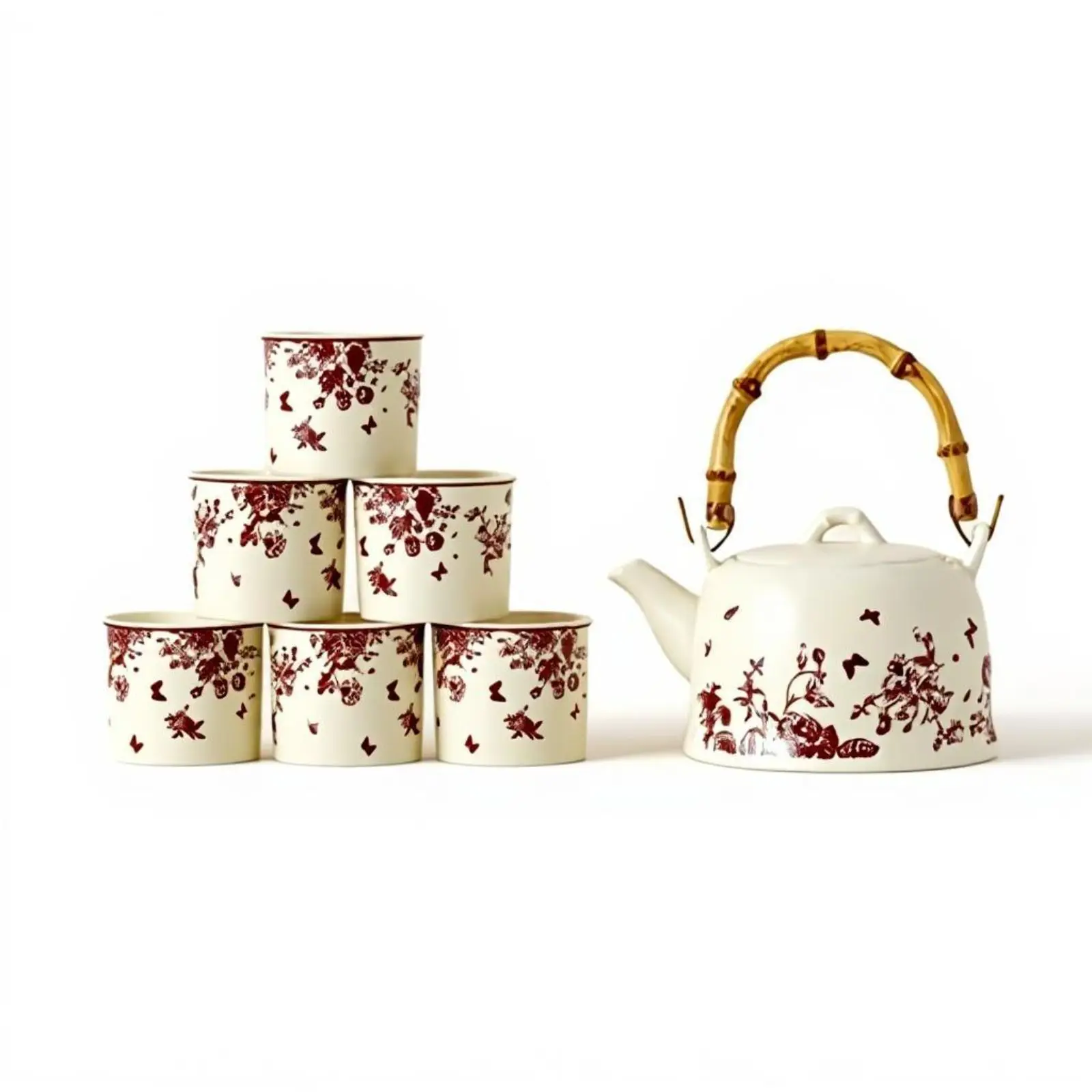 

Ceramic Chinese Tea Set, Teapot and Teacups, Wedding Gift