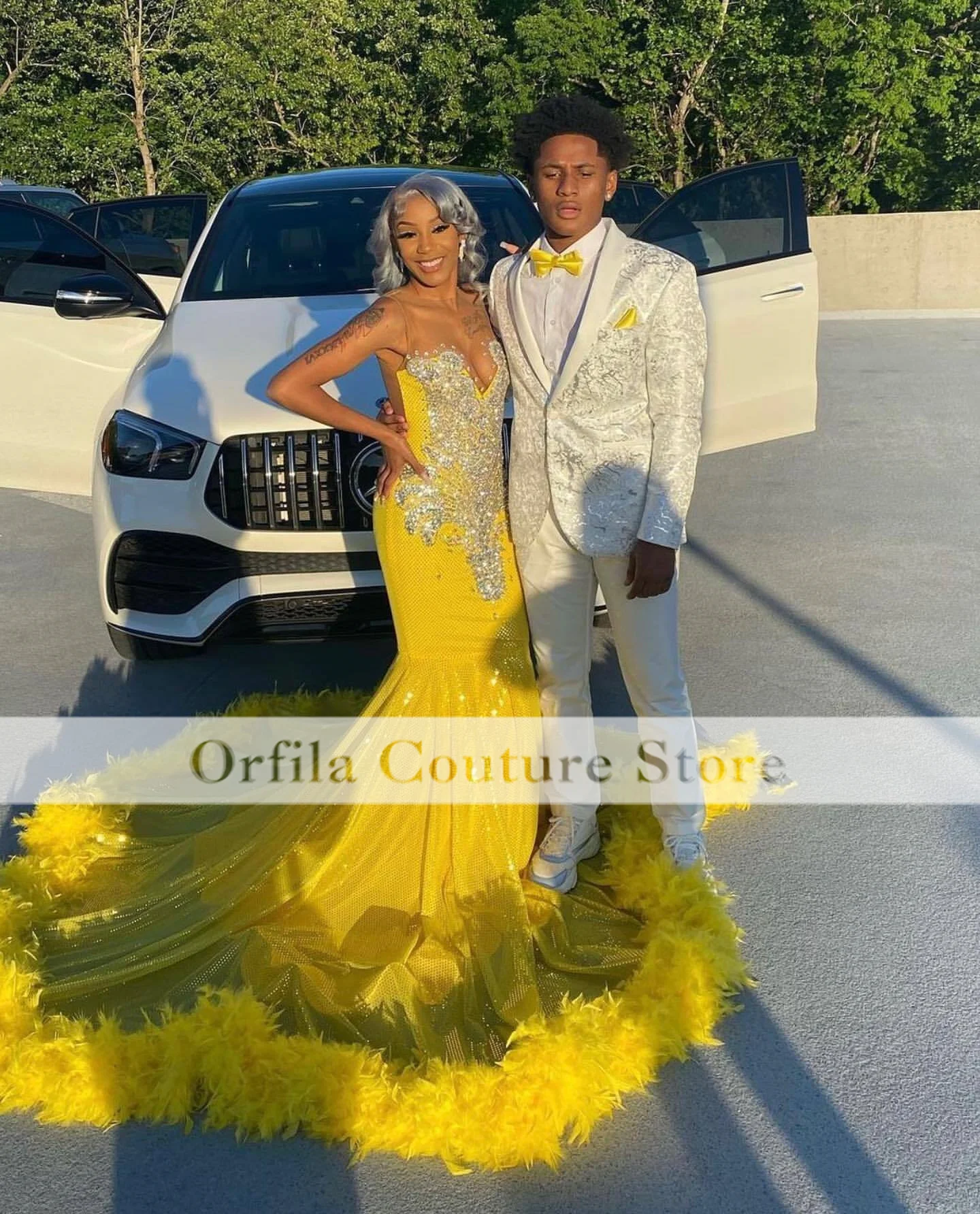 Yellow Long Prom Dresses 2024 Diamond Crystal Black Girls Pink Sequined Gala Gown Girl Birthday Outfit image 2