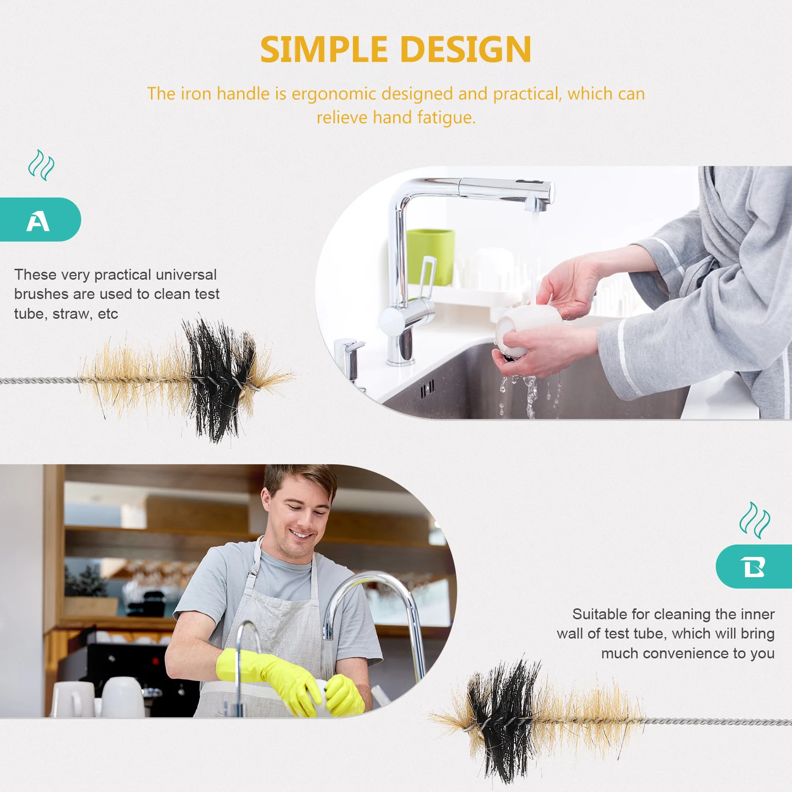 

6Pcs Bottle Cleaning Brush for Labs Excellent Workmanship No Harm to Surfaces Effective Clean Iron Handle Flask Brush