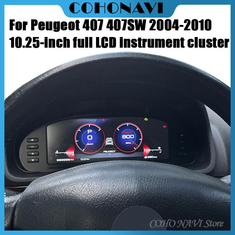 10.25Inch 1920*720 HD Screen Digital Dashboard For Peugeot 407 407SW 2004-2010 Dashboard Speedometer Instrument Cluster Gauges