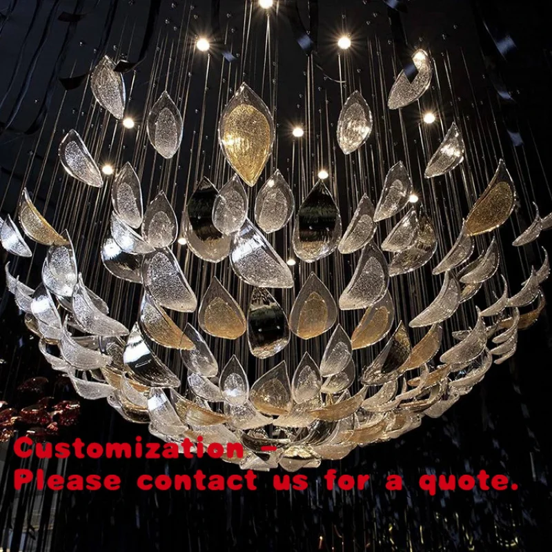 

custom.Modern Luxury Decorative Customized Hotel Lobby Leaves Shape Large Glass Leaf Led Pendent Light